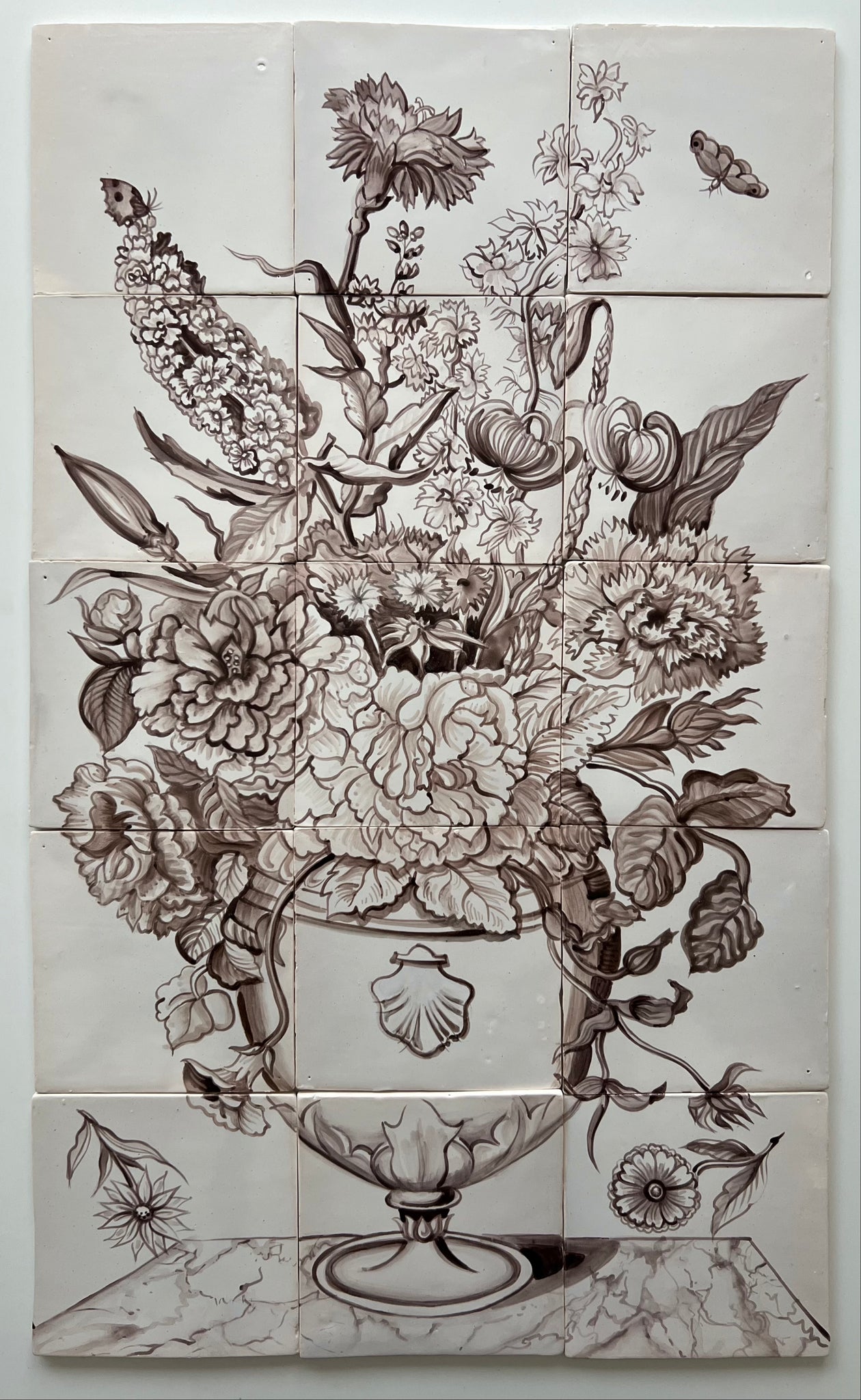 KV Tiles, "Manganese Floral Mural"