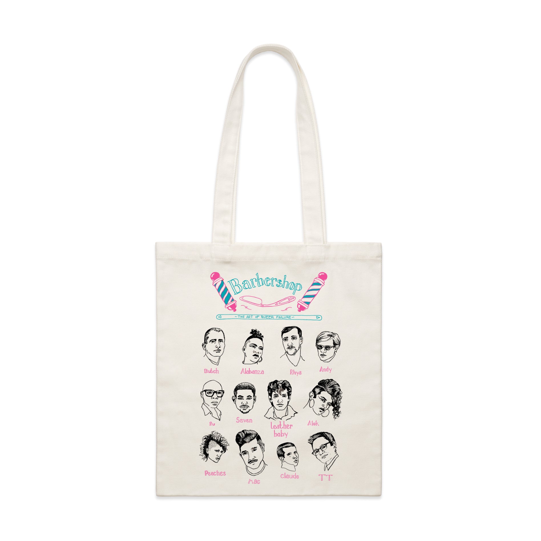 Ace Lehner, "Barbershop: The Art of Queer Failure (custom tote in white)"