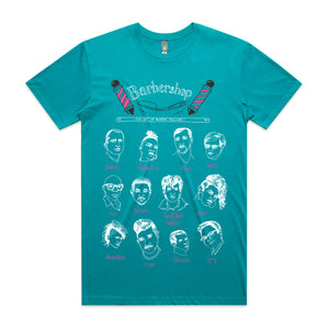 Ace Lehner, "Barbershop: The Art of Queer Failure (custom t-shirt in turquoise)