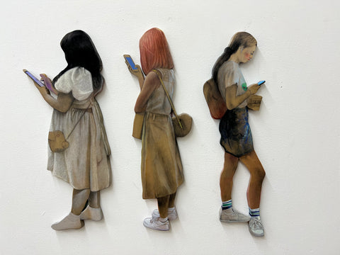 Claudia Bitrán, "White Shoes (iPad white dress), White Shoes (Pink hair), White Shoes (Alien shirt striped socks)"