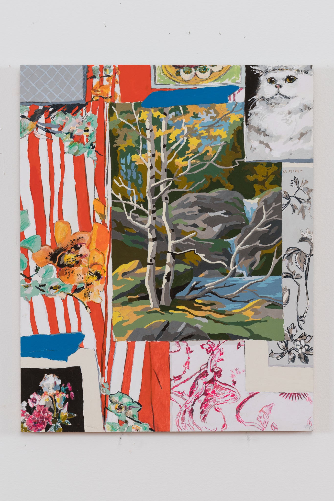 Kirstin Lamb, "Painting Studio with PBN, Textiles and Cat"