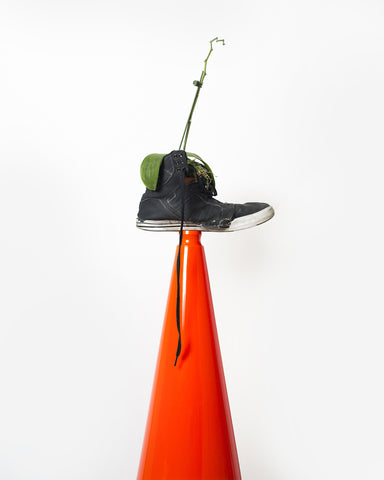 Jo Karlins, "What Does a Sneaker with a Dead Orchid on Red Cone Mean?"