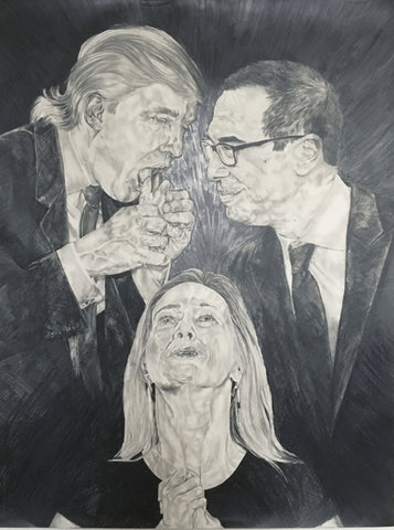 Oasa DuVerney, "Holy Trinity (Greed, Complicity, White Tears) (DJT, Steve Mnuchin, and Carryn Owens)"