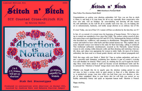 Katrina Majkut, "Abortion is Normal DIY Counted Cross-Stitch Kit"