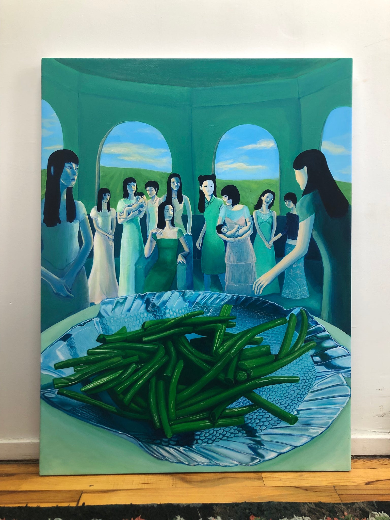 Von Hyin Kolk, "Green Beans on a Glass Fish" SOLD