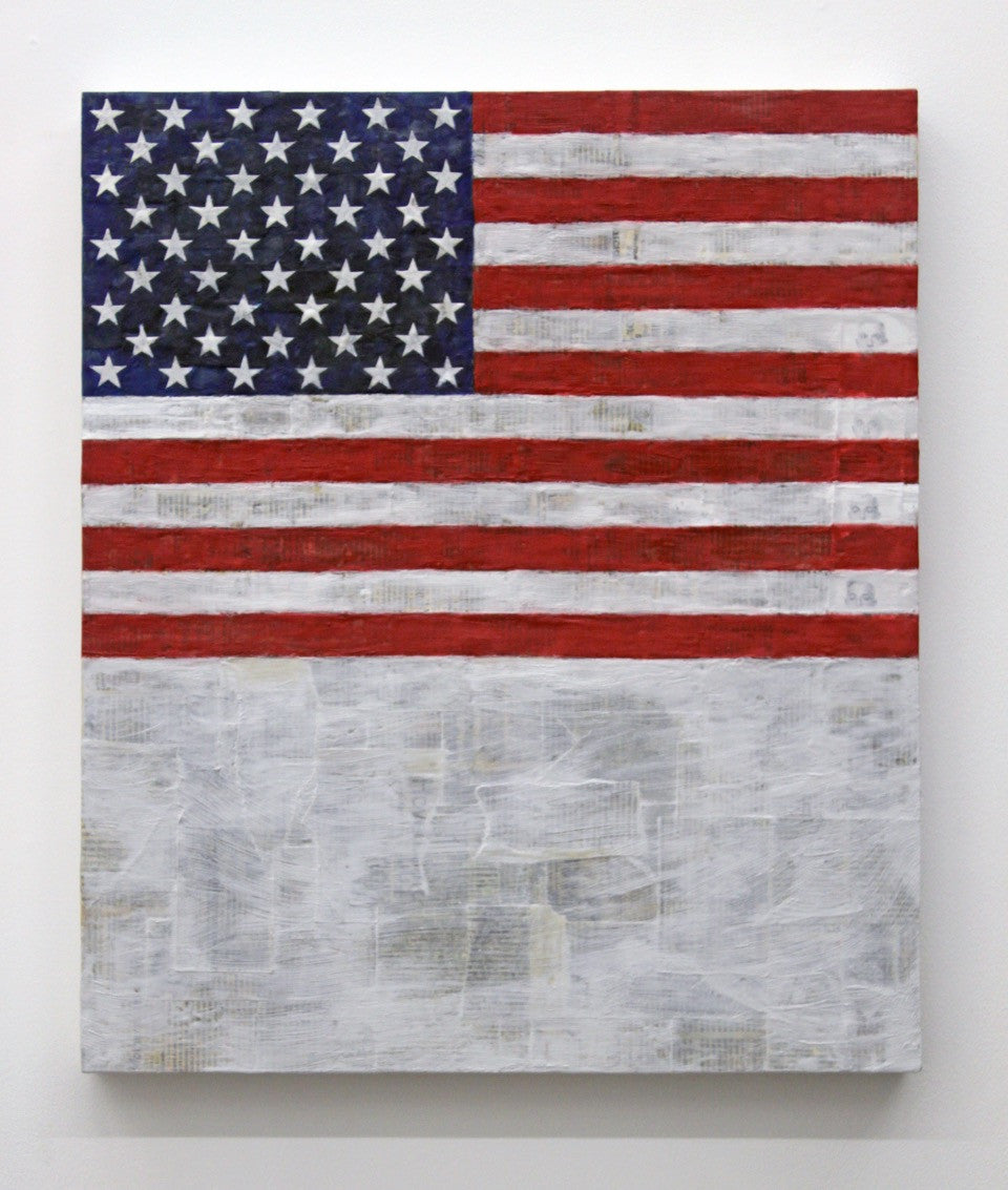 Eric Doeringer, "Flag Above White With Collage"