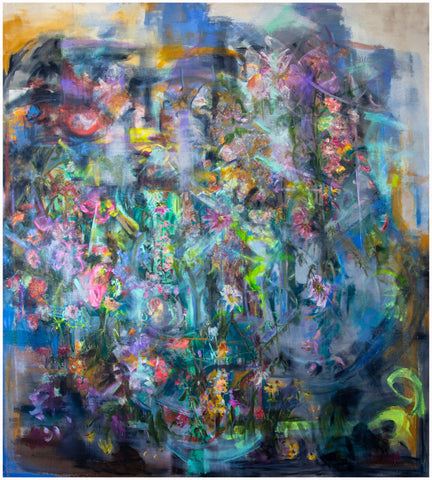 Tracy Morgan, "Untitled (Dark canvas with flowers)"